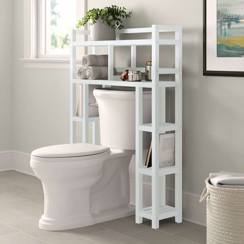 Solid Wood Over The Toilet Storage Bathroom Shelf Organizer Space Saver White eBay